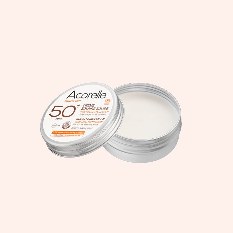 Crème solaire solide SPF50 de Acorelle